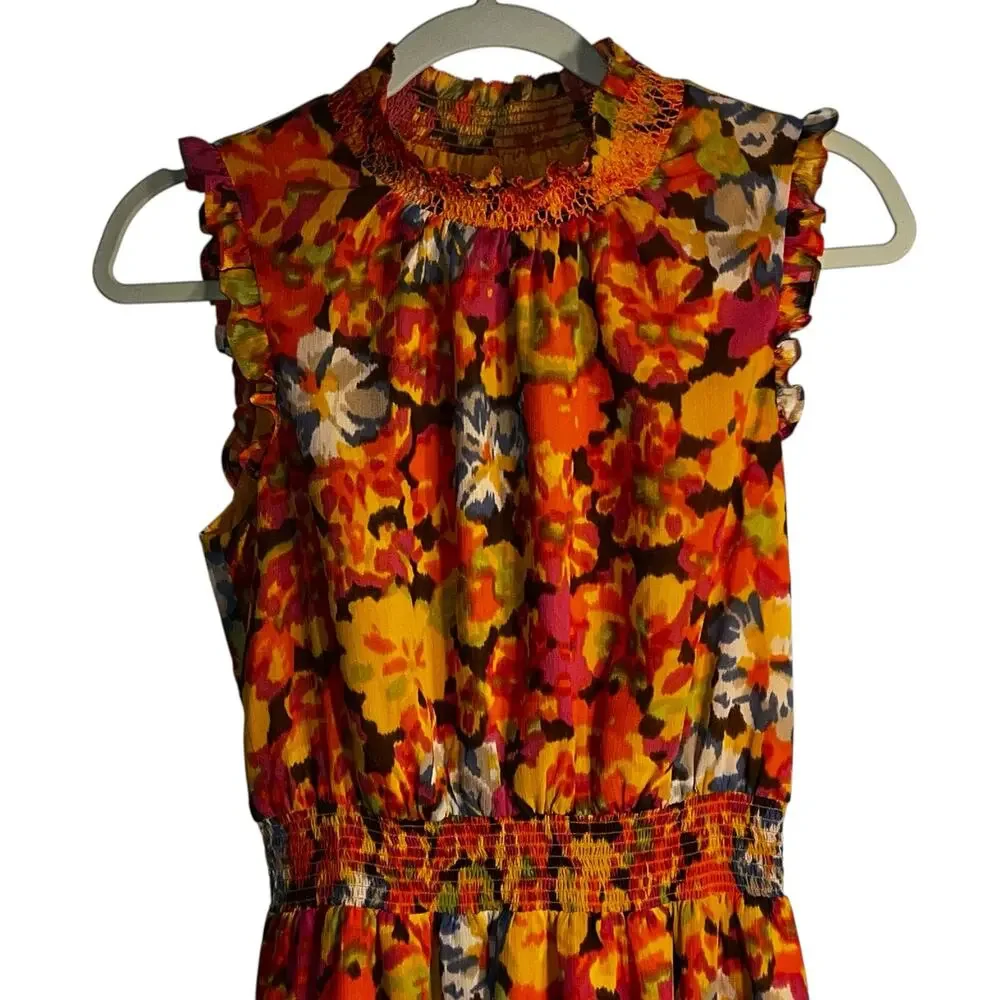 J.Crew Smocked Waist Sleeveless Midi Dress Sunset Floral Print XS NWT - Picture 3 of 9